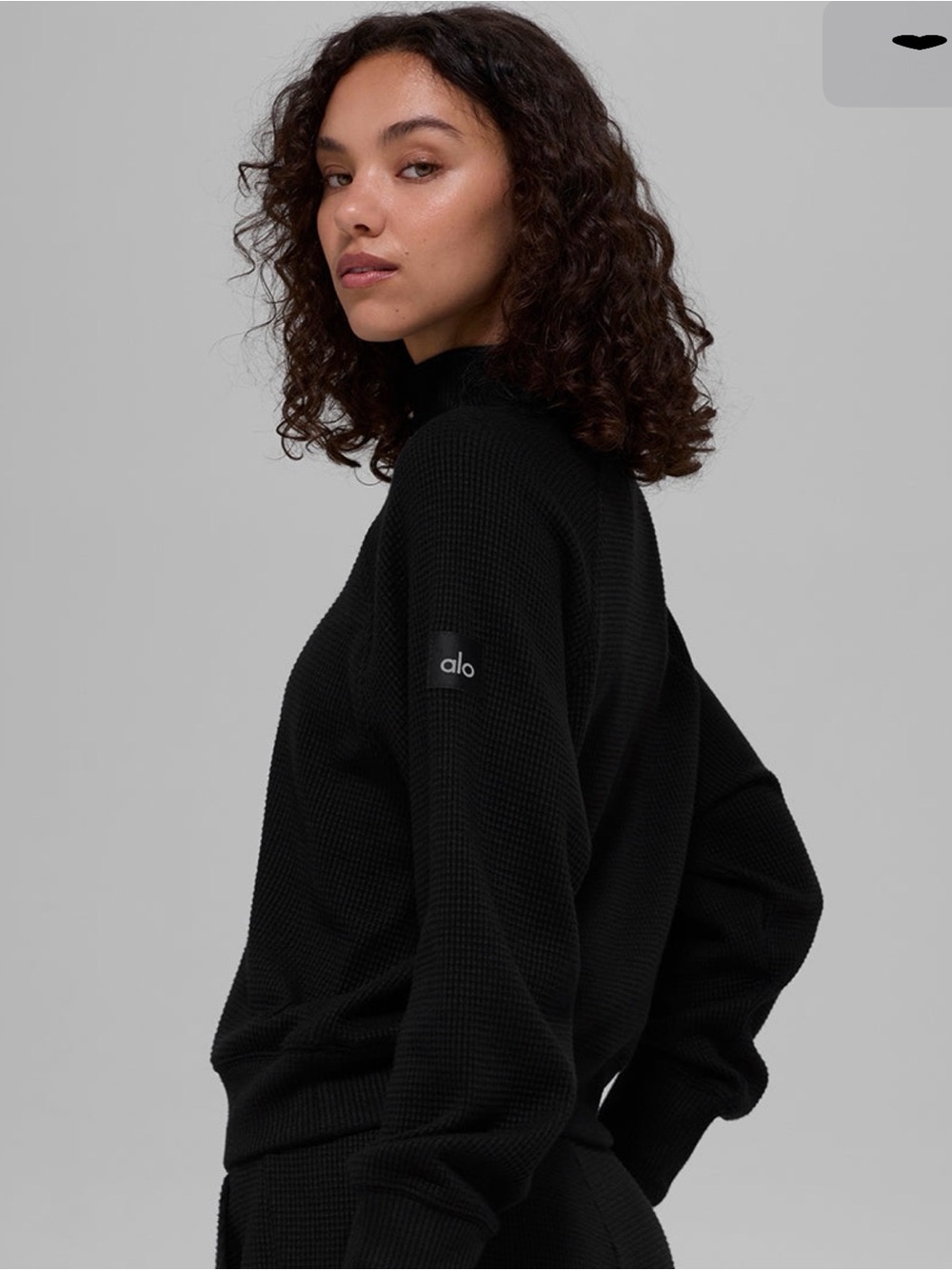 Alo Black Waffle Weekend Escape Ribbed Mock, XS